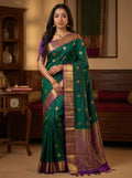 Bottle Green Diamond Butta Soft Silk Saree